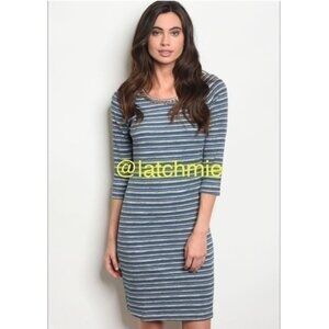 ‼️CLEARANCE TODAY ONLY ‼️ 3/4 Sleeve BLUE GRAY STRIPE DRESS